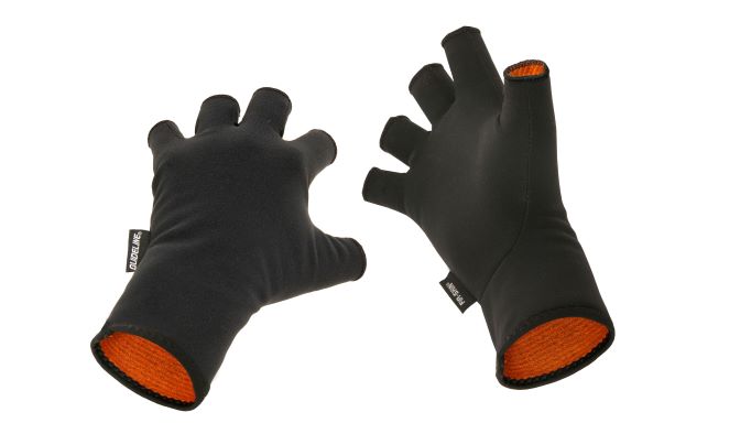 black and red fingerless gloves 